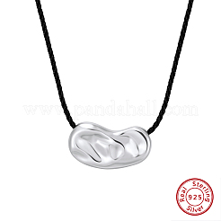 925 Sterling Silver Textured Coffee Bean Pendant Adjustable Black Polyester Cord Necklaces for Women&nbsp;NJEW-H074-03S