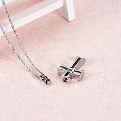 Stainless Steel Black Enamel Cross Pendant Urn Ashes Necklaces&nbsp;PW-WG8EAA3-01