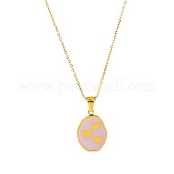 304 Stainless Steel Enamel Oval with Triple Heart Pendant Necklaces for Women&nbsp;WG811DD-01