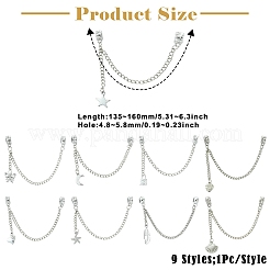 9Pcs 9 Styles Zinc Alloy European Safety Chains with Dangle Charms&nbsp;HJEW-CJ0001-23