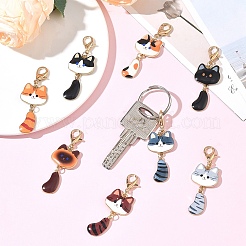 8Pcs Cat Shape Alloy Enamel Pendant Decorations&nbsp;HJEW-YW00547