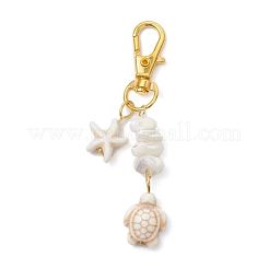 7Pcs Starfish & Sea Turtle Synthetic Turquoise & Natural White Mother of Pearl Shell Chip Pendant Decorations&nbsp;HJEW-JM03168