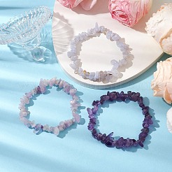 3Pcs Natural Lavender Amethyst & Natural Blue Lace Agate Chip Beaded Stretch Bracelet Sets&nbsp;BJEW-JB10864