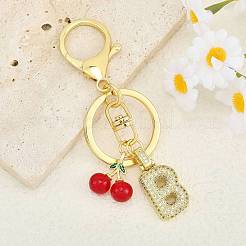 Brass Micro Pave Clear Cubic Zirconia Letter Pendant Keychain&nbsp;KEYC-SW00015-B