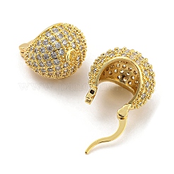 Brass Micro Pave Clear Cubic Zirconia Dome Hoop Earrings&nbsp;EJEW-Q785-10G