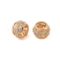 Hollowed Brass Micro Pave Clear Cubic Zirconia European Beads&nbsp;KK-B100-006G