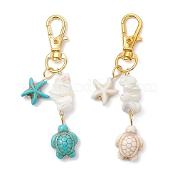 2Pcs Starfish & Sea Turtle Synthetic Turquoise & Natural White Mother of Pearl Shell Chip Pendant Decorations&nbsp;HJEW-JM03169