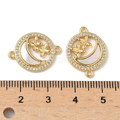 Brass Micro Pave Clear Cubic Zirconia and Natural Shell Moon with Butterfly Connector Charms&nbsp;KK-Z115-11G