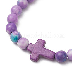Dyed Natural Ocean White Jade & Synthetic Ocean White Jade & Dyed Turquoise Round Beads Braided Bead Bracelets for Women&nbsp;BJEW-JB13118