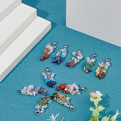 10Pcs 5 Styles Natural & Synthetic Gemstone Chip Pendant Decorations&nbsp;PALLOY-FH00068