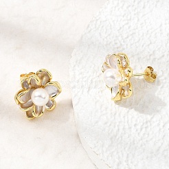 Brass Enamel Stud Earrings&nbsp;KK-CBAB173-02B-G