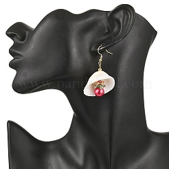 304 Stainless Steel Shell Shape with Round Dangle Earrings&nbsp;EJEW-MZ00549-01