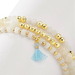 3Pcs 3 Style Natural White Jade & Moonstone & Synthetic Hematite Beaded Stretch Bracelets Set&nbsp;BJEW-JB09120