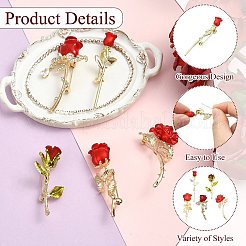 5Pcs 5 Styles Rose Flower Alloy Resin Lapel Pin Brooches for Backpack Clothes&nbsp;JEWB-CJ0003-53