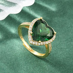 Heart Brass Micro Pave Cubic Zirconia Cuff Open Rings for Women&nbsp;CU-CBA0A21-02G-04