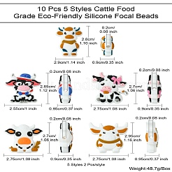 10Pcs 5 Styles Cattle Food Grade Eco-Friendly Silicone Focal Beads&nbsp;SIL-CJ0001-68