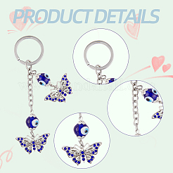 2Pcs Alloy Rhinestone Butterfly Pendant Keychain&nbsp;KEYC-CP0001-19