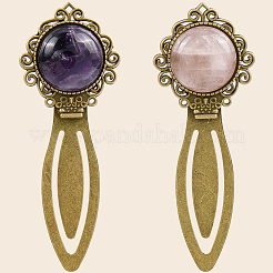2Pcs 2 Style Natural Rose Quartz & Amethyst Bookmarks&nbsp;OFST-CP0001-08