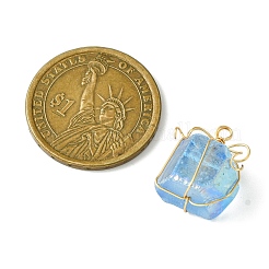 4Pcs 4 Colors Copper Wire Wrapped Electroplated Natural Quartz Cube Pendants&nbsp;PALLOY-TA00148