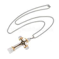 Religion 201 Stainless Steel Black Enamel Cross Pendant 304 Stainless Steel Box Chain Necklaces&nbsp;SA-H003-07GP