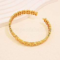 Vintage Brass Carved Four-Leaf Clover Hinged Cuff Bangles for Women&nbsp;BK9930