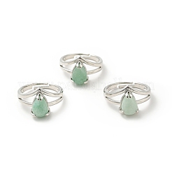 Gemstone Teardrop Adjustable Rings&nbsp;RJEW-G264-01P