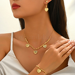 Sweet Brass Heart Pendant Necklace & Earrings & Bracelet Sets for Women&nbsp;CR5368