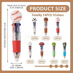 14Pcs 7 Styles Plastic Sports 4-in-1 Ballpoint Pen&nbsp;AJEW-TA0005-82
