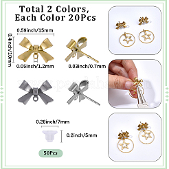 20 Pairs 2 Colors 304 Stainless Steel Bowknot Stud Earring Findings&nbsp;STAS-SC0021-24