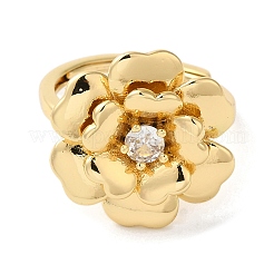 Rack Plating Flower Brass Micro Pave Clear Cubic Zirconia Adjustable Rings&nbsp;RJEW-S413-02G
