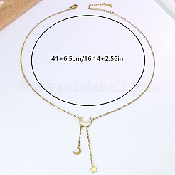 Stainless Steel & Natural White Shell Moon Star Pendant Y-Shaped Tassel Necklaces for Women&nbsp;LS-PP3147