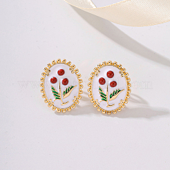 Elegant Alloy Enamel Flower Stud Earrings&nbsp;VA1196