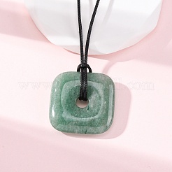Natural Green Aventurine Square Pendants Black PU Leather Cord Necklaces&nbsp;NJEW-K285-01B