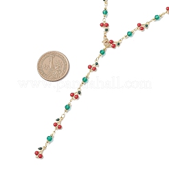 Brass Enamel Red Cherry Link Chain Y Neckaces for Women&nbsp;NJEW-JN05756