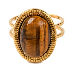 Oval Natural Tiger Eye Finger Rings&nbsp;RJEW-Q822-05G