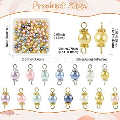 96Pcs 2 Colors Glass Pearl Round Connector Charms&nbsp;PALLOY-FS00063