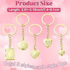 5Pcs Brass Locket Pendant Keychains&nbsp;KEYC-YW00267