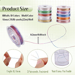10 Rolls 10 Colors 3-Ply Round Metallic Cord Sets&nbsp;MCOR-TAC001-02