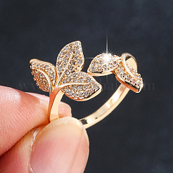 Brass Micro Pave Clear Cubic Zirconia Cuff Open Rings&nbsp;WG28CF9-01