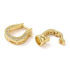 Rack Plating Brass Micro Pave Clear Cubic Zirconia U-Shaped Fold Over Clasps&nbsp;KK-K349-13G
