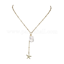 Summer Natural Baroque Keshi Pearl & 304 Stainless Steel Sea Animal Pendant Satellite Chain Y Lariat Necklaces&nbsp;NJEW-JN06049-01