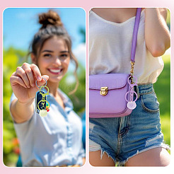 5Pcs 5 Colors Alloy Round Keychains&nbsp;KEYC-TA0004-75