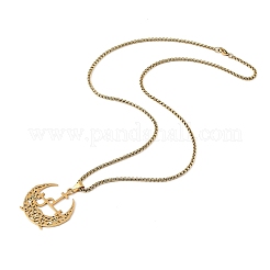 201 Stainless Steel Hollow Crescent Moon Pendant Box Chain Necklaces&nbsp;LS-NJEW-M086-02G