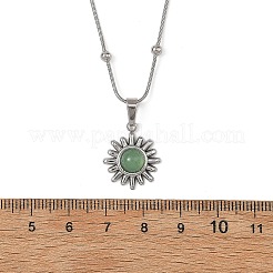 Natural Mixed Stone 304 Stainless Steel Sun Pendant Satellite Chain Necklaces&nbsp;NJEW-JN06501