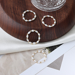 Natural Freshwater Pearl Rice Beaded Stretch Rings&nbsp;FS-WG04E98-01