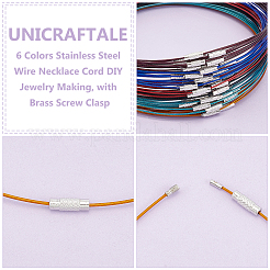 60Pcs 6 Colors Stainless Steel Wire Necklace Cord DIY Jewelry Making&nbsp;TWIR-UN0001-13A