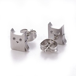 Tarnish Resistant 304 Stainless Steel Kitten Stud Earrings&nbsp;EJEW-F227-15P