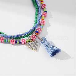 Flower Glass Seed Beaded Tassel Stretch 3 Layered Waist Belly Chains for Bikini&nbsp;FS-WGAC619-01