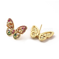 Colorful Cubic Zirconia Butterfly Stud Earrings&nbsp;EJEW-F302-06G
