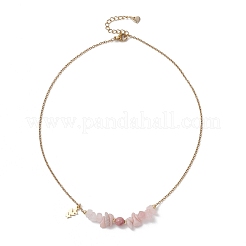 Natural Mixed Gemstone Chip and Round Beaded Pendant 304 Stainless Steel Cable Chain Necklaces for Women&nbsp;NJEW-JN05741